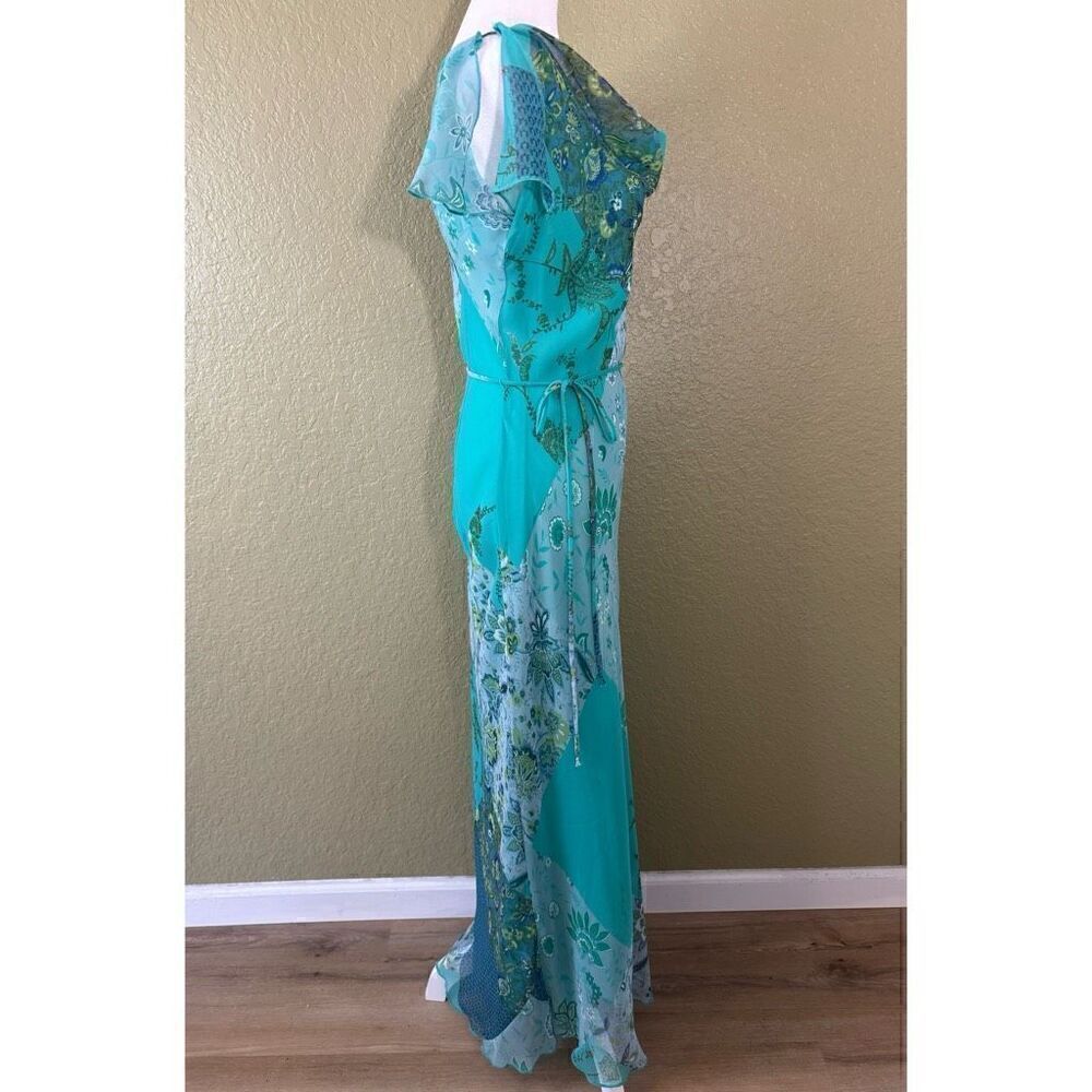 Y2K CDC Women's 6 Flutter Sleeve Wrap Maxi Dress Blue Green Patchwork Paisley - Picture 5 of 10